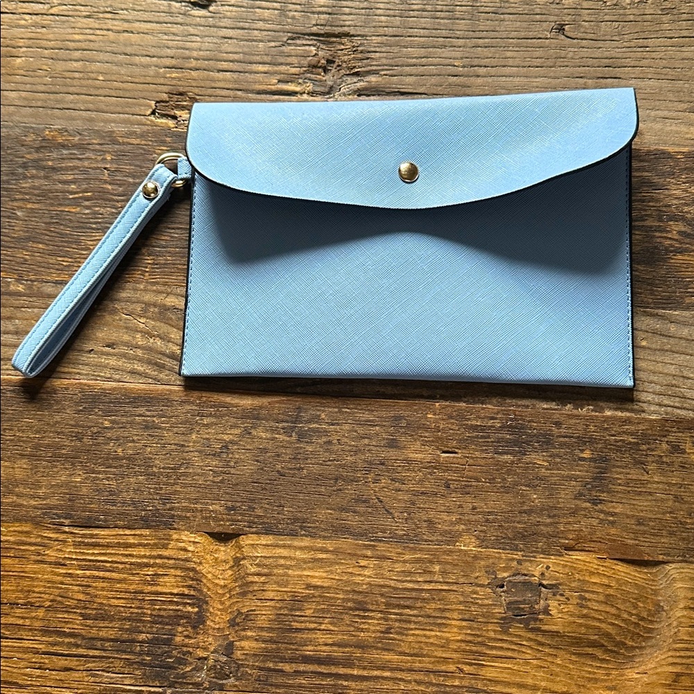 LAST CHANCE 🍀 Light Blue Faux Leather Flat Purse Clutch Hand Bag Wallet Wristlet